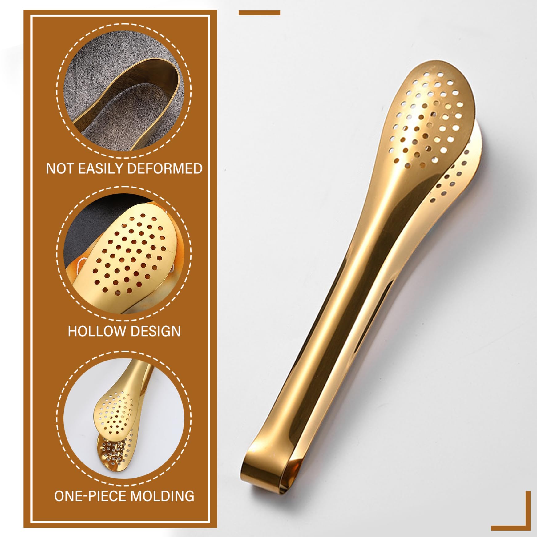 Servierzange 4pcs Hitzebeständiges poliertes goldenes Edelstahlzangen mit Löchern für Sald, Brot, Buffet, Kochen