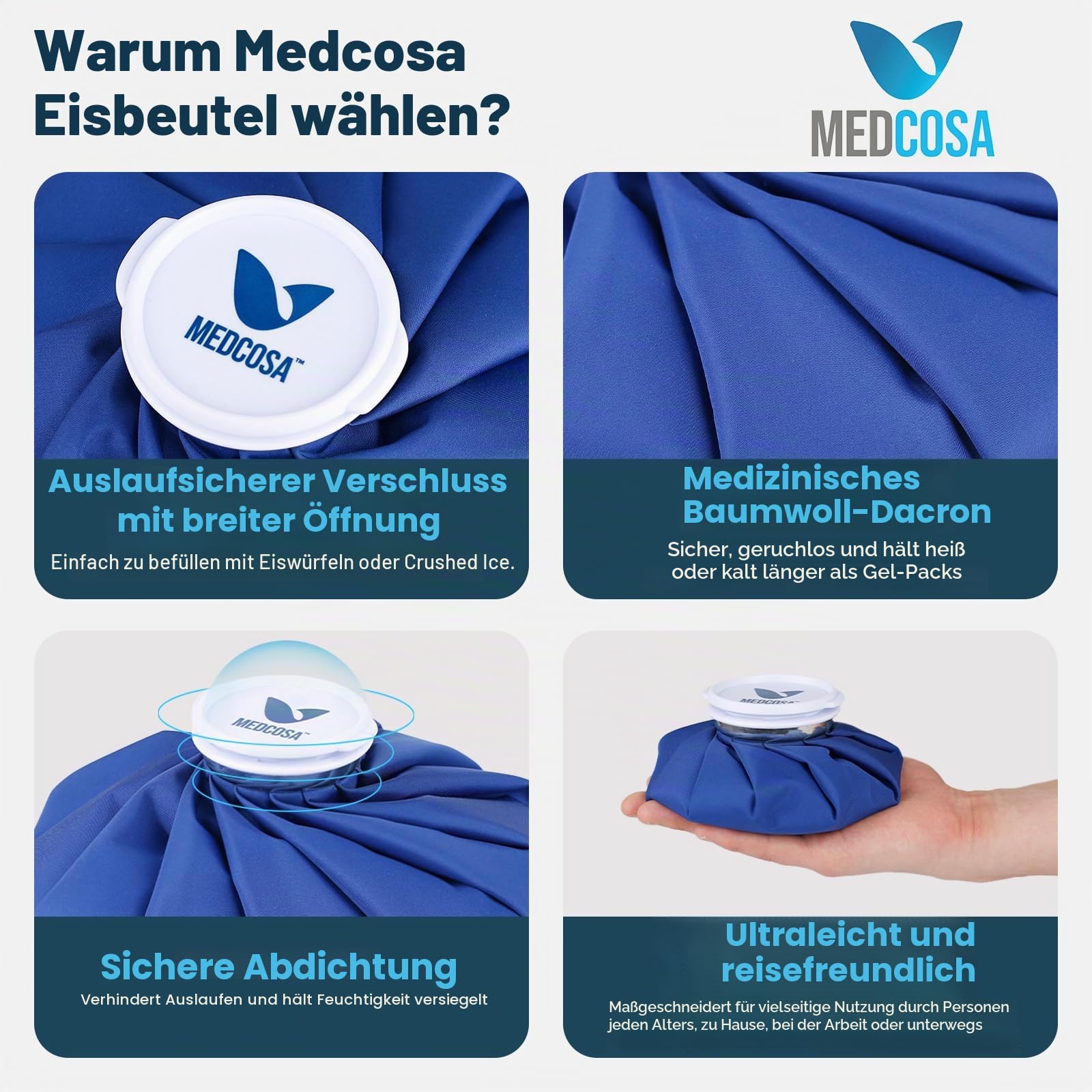 Medcosa Eisbeutel | Trocken und kühl bleiben mit unserem wiederverwendbaren Eisbeutel aus weichem Stoff | Ideal bei Sportverletzungen, PECH-Behandlung, Schürfwunden und Kopfschmerzen