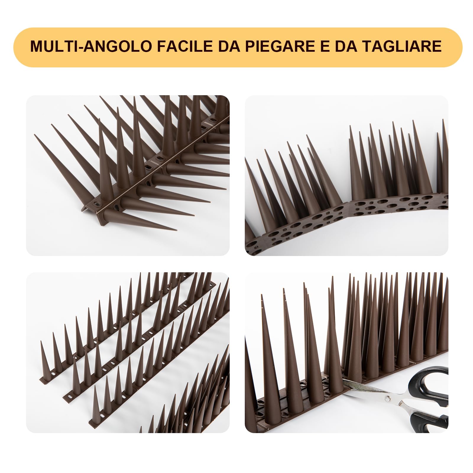 OFFO Dissuasori per Piccioni 12m, Anti Piccioni Altezza 10cm,Marrone | Spuntoni per Piccioni Rinforzati Contro Piccioni e Animali, Protezione per Balcone, Terrazzo, Tetto, Giardino e Recinzione