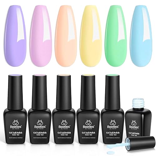 Beetles - Esmalte de uñas en gel pastel, 6 colores para primavera y verano, color macarrón, rosa, azul, verde, amarillo, morado, suave, pastel,