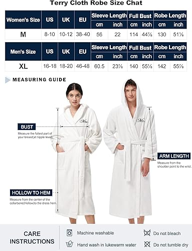 Miniatura 6 de AW BRIDAL 2Pcs Couple Terry Cloth Robes 100% Cotton Hooded Spa Robe for Women Men Wedding Anniversary Engagement Gifts