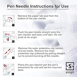 SIMPLI Insulin Pen Needles 4mm (5/32) x 32G Micro, 90 Count: for at-Home Insulin Injections, Compatible with Most Pen Injector Devices