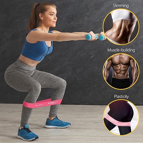 Miniatura 5 de Gritin Juego de 5 bandas elásticas de resistencia para ejercicio con guía de instrucciones y bolsa de transporte, para entrenamiento, ejercicio,
