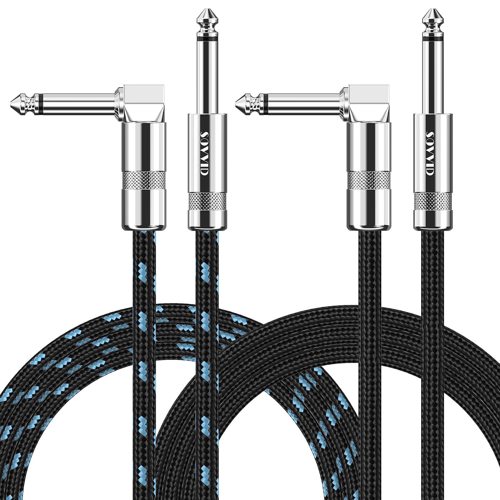 Gitarrenkabel, 10FT 2er-Pack Instrumentenkabel Viertelzollkabel E-Gitarrenkabel, 1/4 klinkenkabel Gitarrenverstärkerkabel für Gitarre, Bass, Keyboard und Pro Audio (Schwarz, Blau)