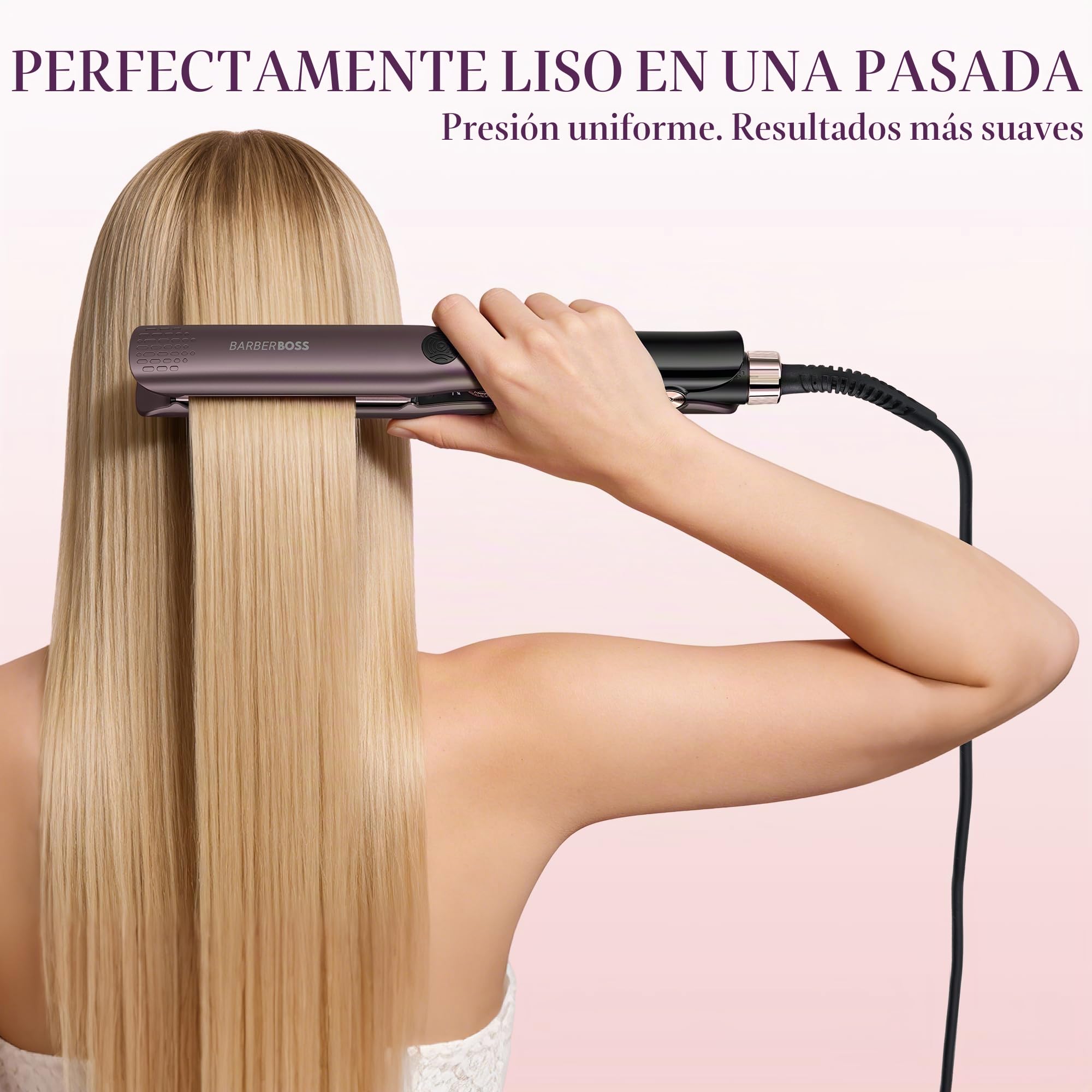 BarberBoss Plancha de pelo profesional de cerámica con placas móviles, tecnología de iones y queratina para todo tipo de cabello, alisador de peluquería (QR-8411, morado)