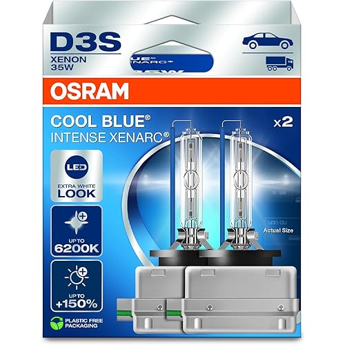 Osram XENARC® Cool Blue Intense D3S, +150% more brightness, up to 6,200K, xenon headlight lamp, LED look, hanging folding box (2 lamps)