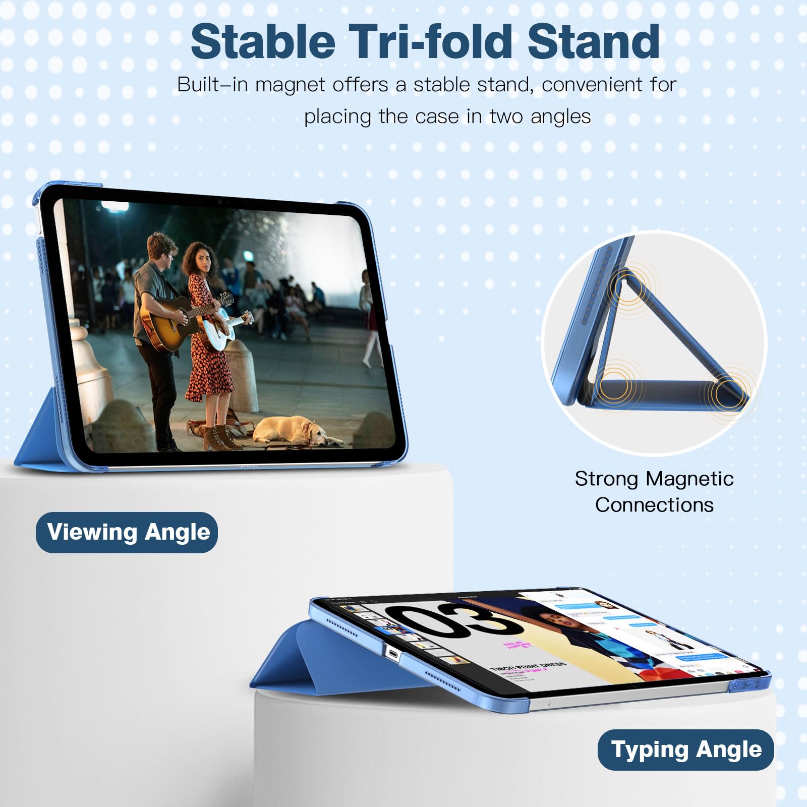 TiMOVO Cover Custodia Compatibile con iPad (A16) 11 Generazione 11 Pollici 2025/iPad 10 Generazione 10,9" 2022, Retro in PC Rigido Semi-Trasparente, Auto Sveglia/Sonno, Onda Blu