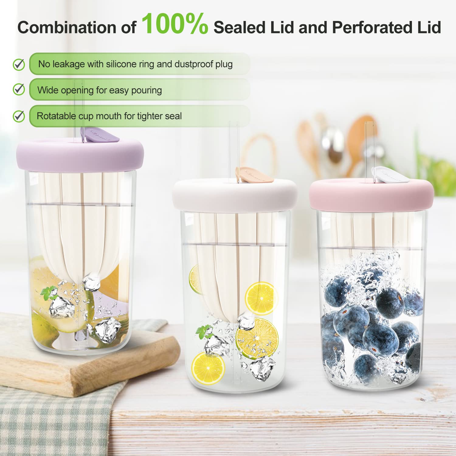 BYMIOYA 16 oz Glass Tumbler with Tea Infuser, Lid, and Straw - Reusable Boba Cup for Smoothies, Iced Coffee - Leak-Proof Mason Jar with Food-Grade Silicone, Ideal for On-the-Go & Gifting 4