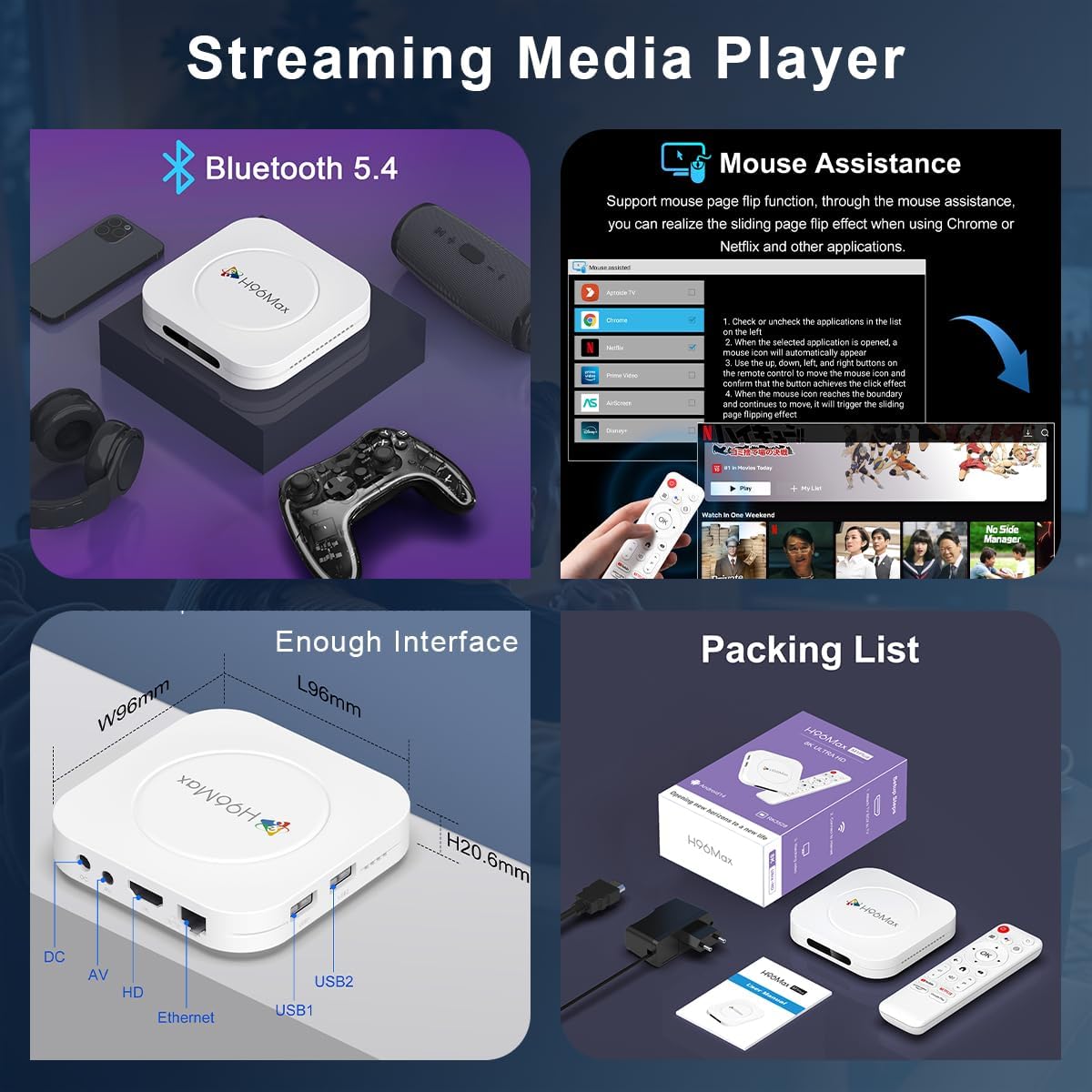 Android 14.0 TV Box 2025, M1 Plus 4K UHD Streaming Device for TV with HDR10, 4GB RAM/32GB ROM, Smart TV Box with 2.4G/5G Dual-Band WiFi 6, BT 5.4, Voice Control, RK3528 Quad Core A53 4GB+32GB image 5 of 9 B0F3XJSCCV