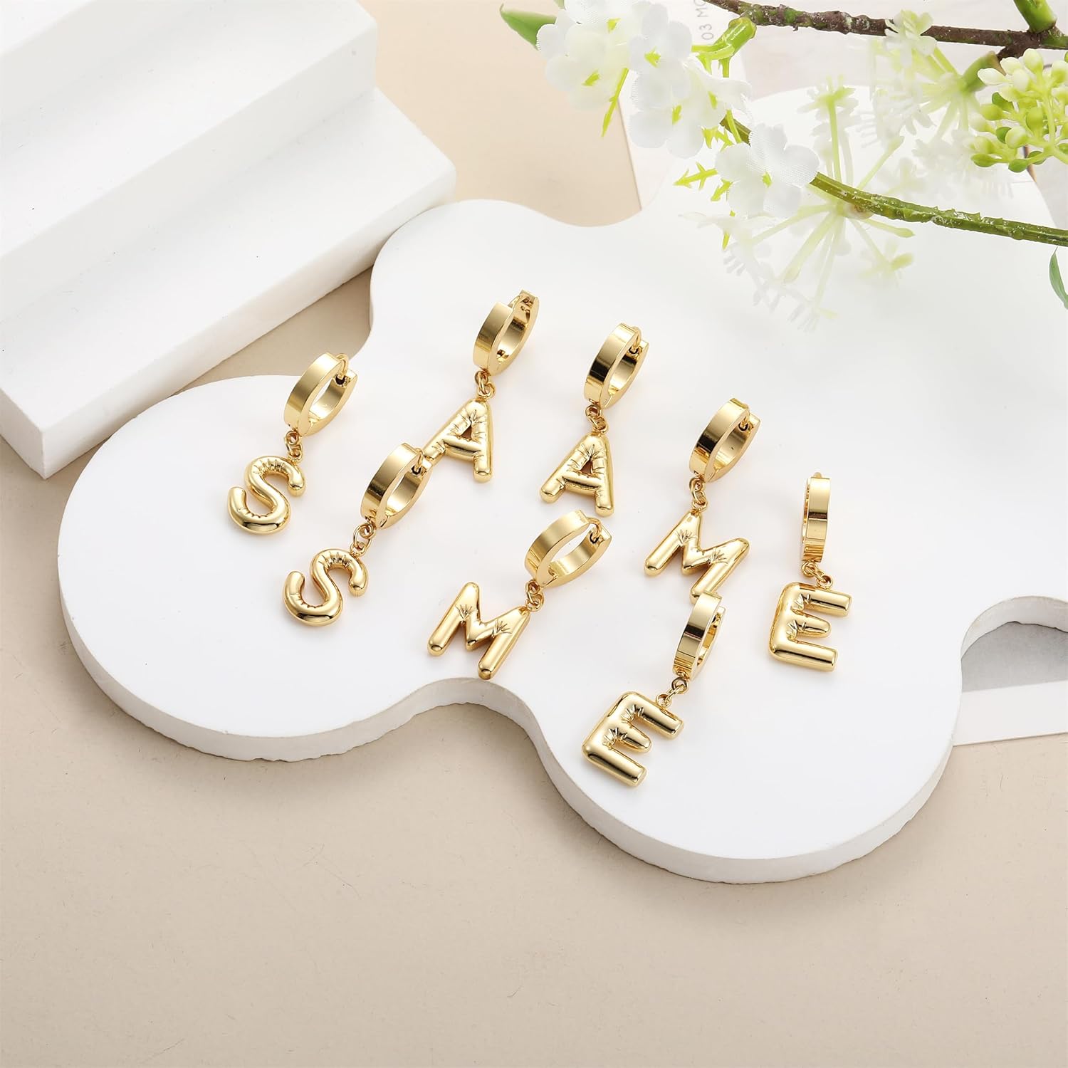 bubble exquisite letter Earring for Women Gold Plated Dainty Balloon Initial Earring,Charm Puffy Name Personalized A-Z Alphabet Jewelry Gift - Image 6