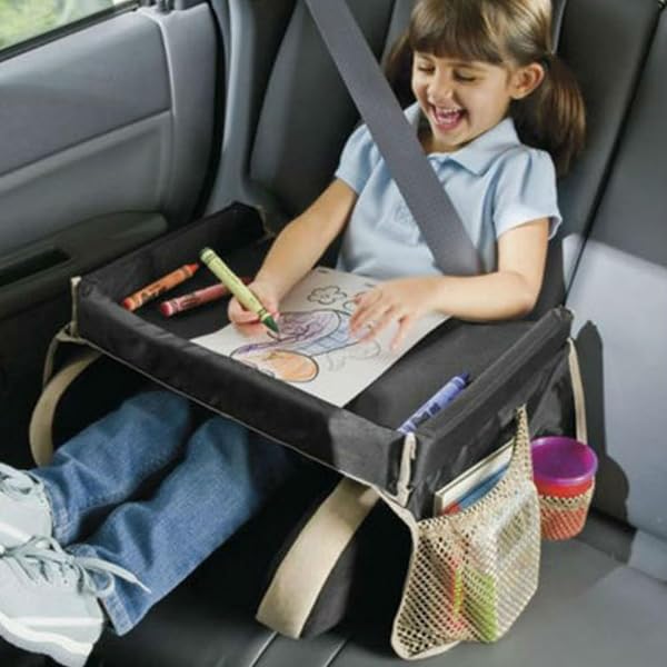 Kinder Knietablett Reisetisch, Kinder Autositz Tablett Faltbare, Reisetablett Für Lange Autofahrten, Autositztisch Mit Taschen Und Verstellbaren Gurten, Schoßschreibtisch Organizer Für Kinders - 3