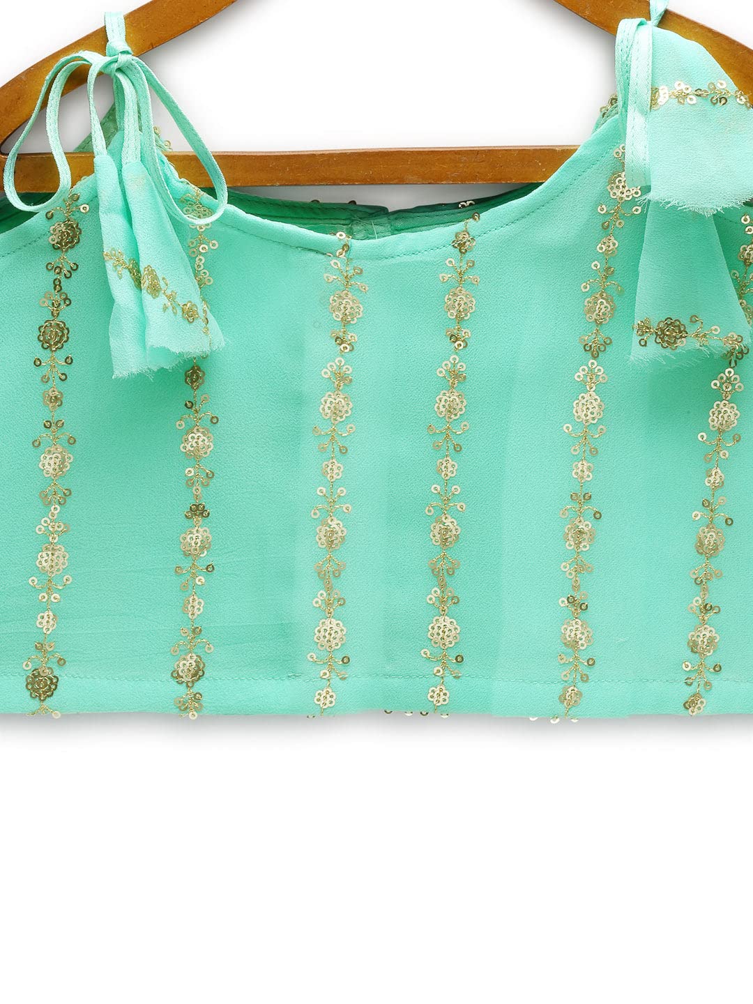 studio rasa Kids Girls Georgette Sequins Embroidered Tie-up Top for Festive Wedding (GTC12209/3-4_Aqua_3-4Y) 2