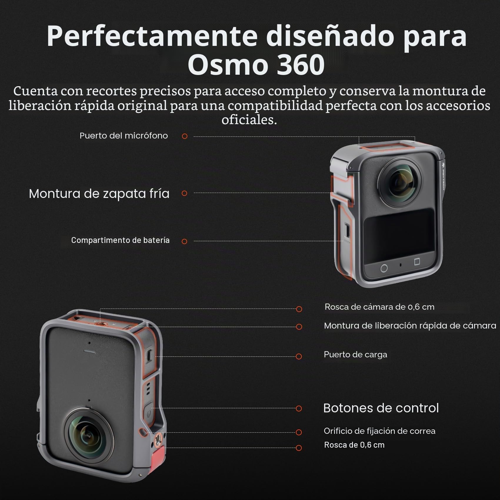 PGYTECH Jaula Cámara para dji Osmo 360, Marco Protector Panorámico | Protección de Marco Completo, Zapata Fría Expansión, Vista 360 Sin Obstrucciones, Bloqueo Rápido, Aluminio Ligero