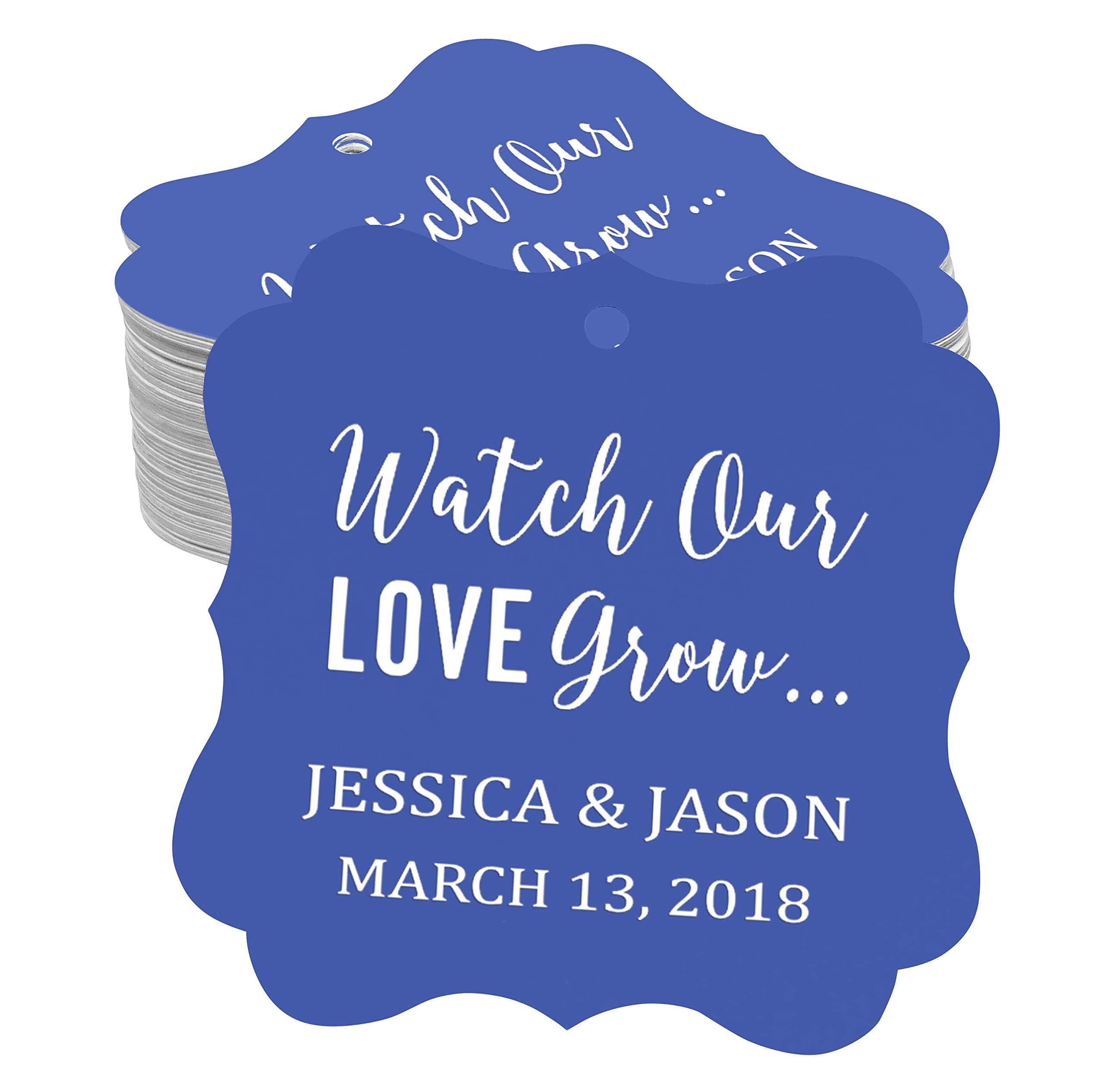 Darling Souvenir 'Watch Our Love Grow' Custom Paper Tags Wedding Bonbonniere Favor Gift Hang Tags-Cornflower Blue-50 Tags