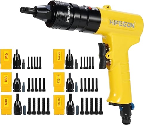 HIFESON Pistola de tuerca remachadora neumática con pistola de cabeza autobloqueante, mandriles M6 y M8 y M10 y 1/4 y 5/16 y 3/8, herramienta de