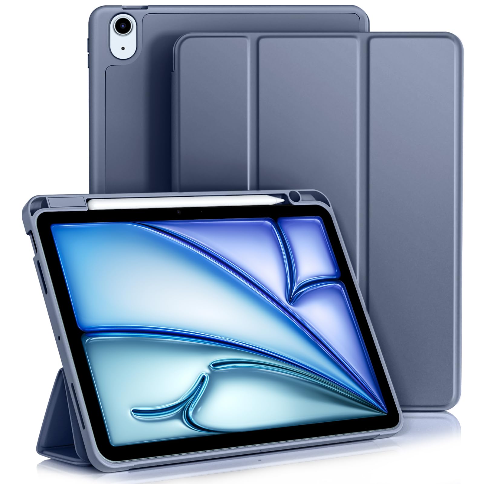 Vobafe Cover Compatibile con iPad Air 6 11 Pollici 2024/5 4 Generazione 2022/2020 10.9 Pollici, Custodia in Supporto Protettivo con Pencil Holder, Supporta la Carica di Apple Pencil, Blu Grigio