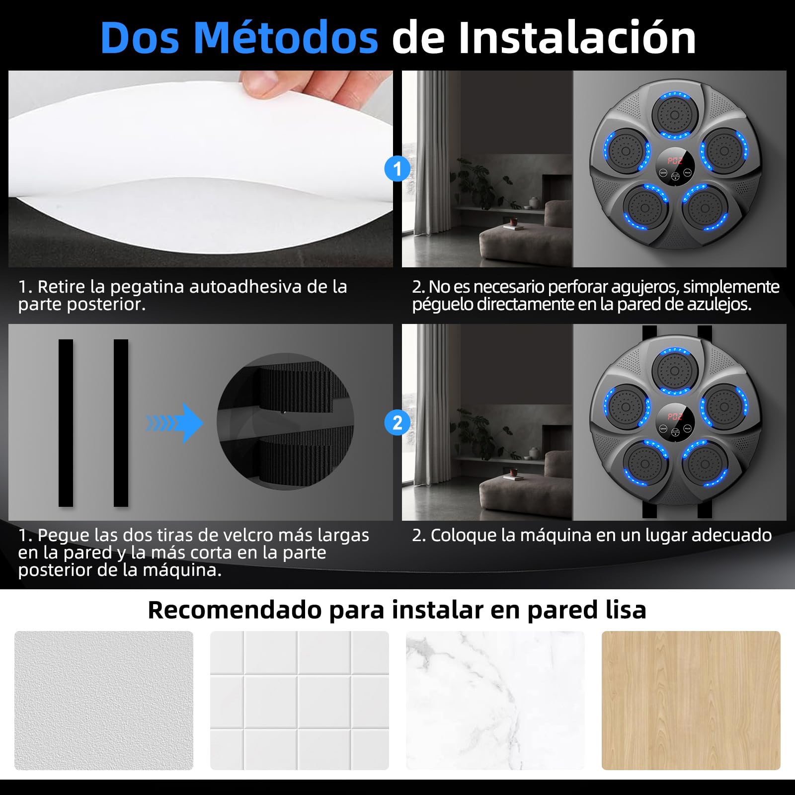 Máquina de Boxeo Musical, Máquina de Boxeo Electrónico Profesional con Guantes, Bluetooth, 9 Velocidades/Modos para Niños y Adultos, Casa, Oficina, Gimnasio, Negro