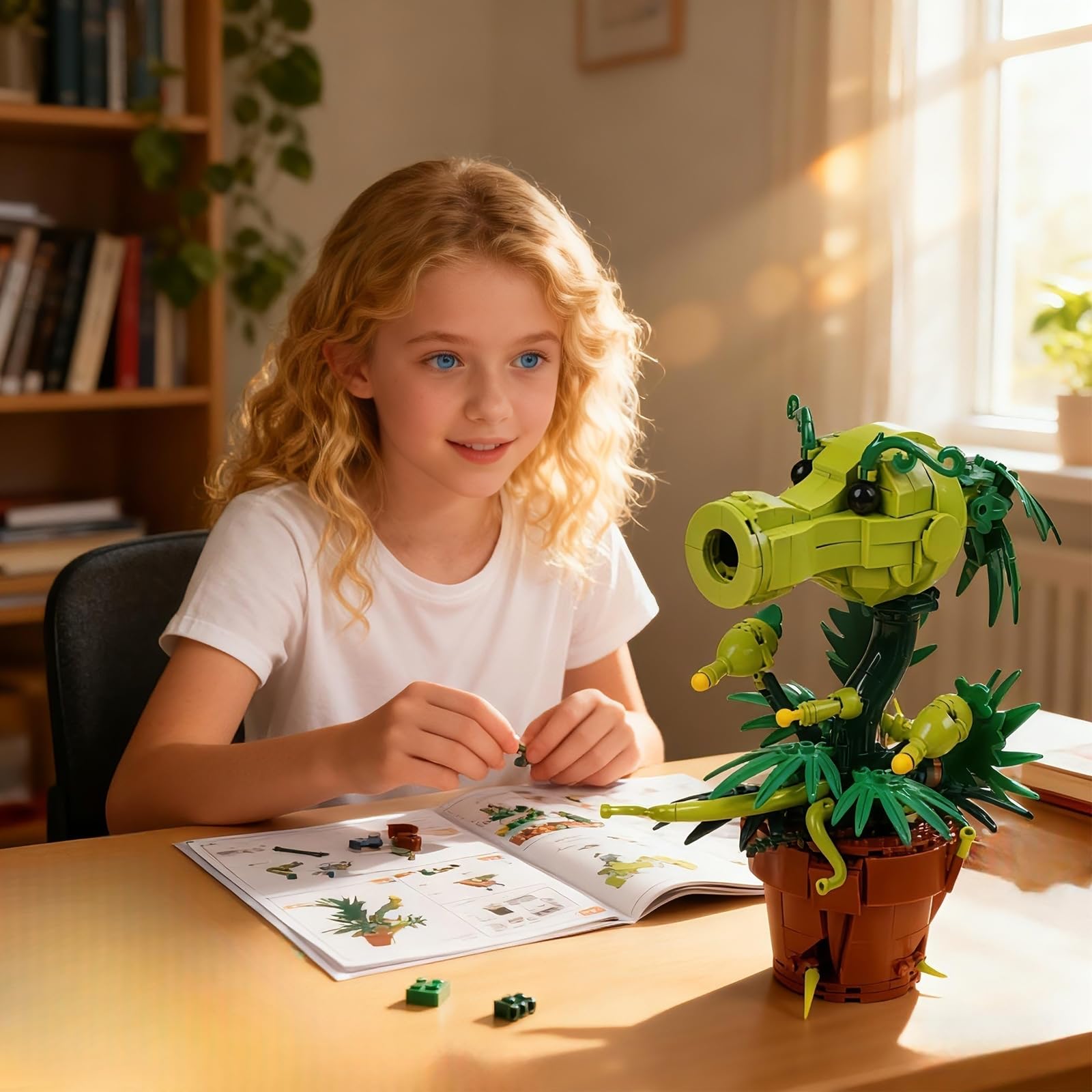 Bloques de construcción con tirachinas de guisantes, plantas de terror bonsái, bloques de sujeción de plantas, juego de zombies, juguetes inspirados, regalo creativo para amantes de los juegos