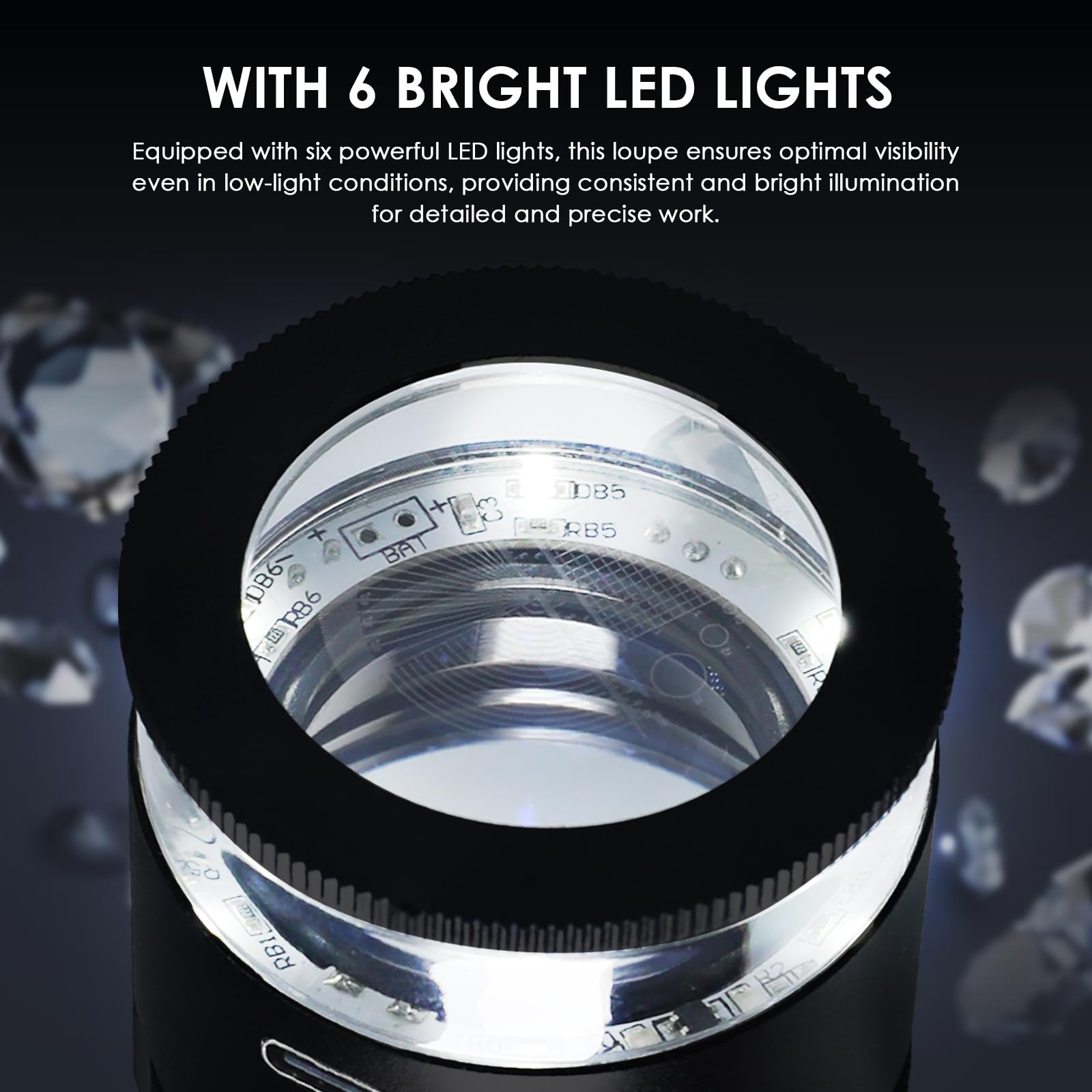 Lupa de joyería de 15 aumentos con luz LED, lupa de metal recargable por USB con escala de retícula desmontable, área de visión de 25 mm, lupa de ojo de enfoque ajustable para joyas, gemas, monedas y