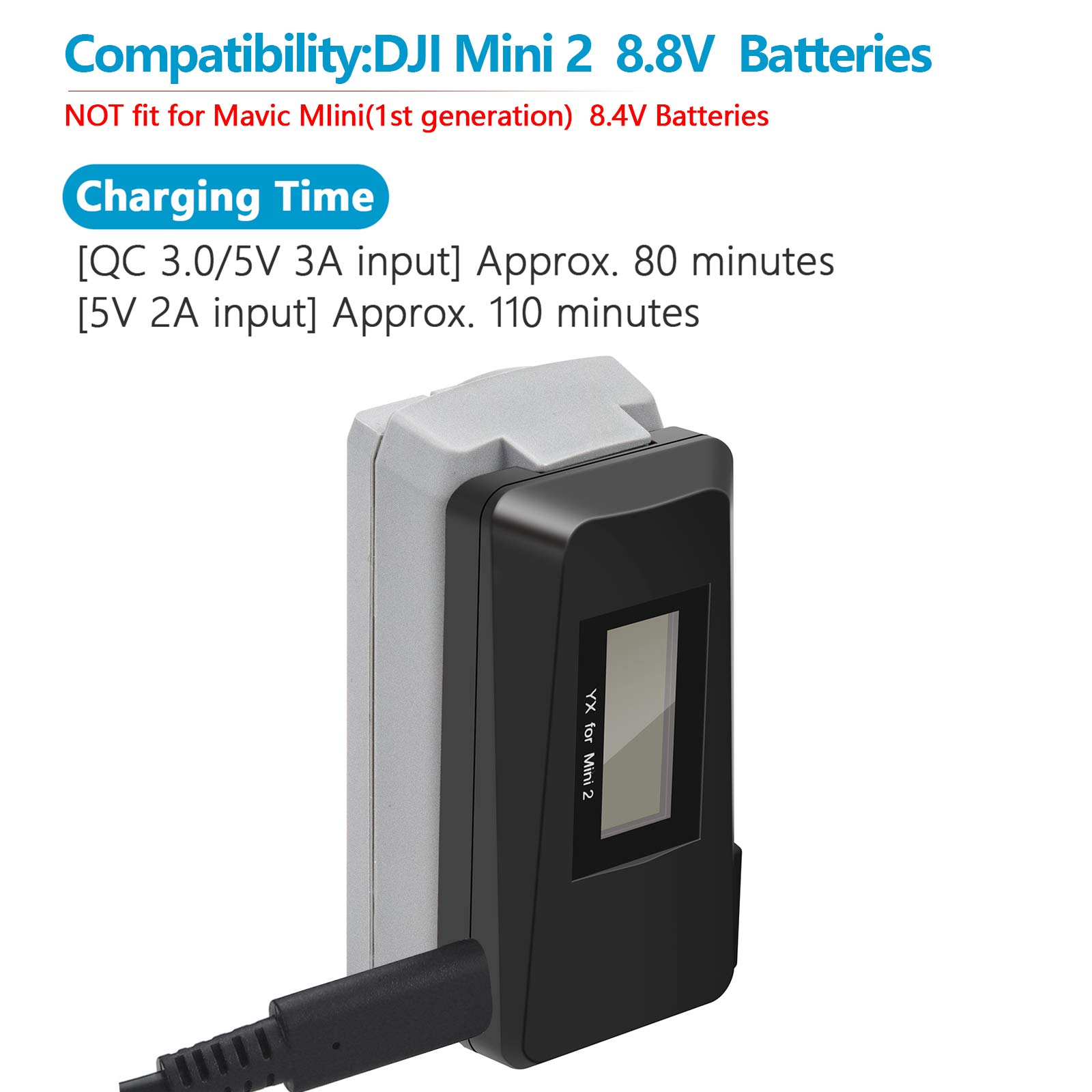 LCD Chargeur de Batterie USB avec QC3.0 pour Drone DJI Mini 4K/2,Mini 2 SE, Station de Recharge Hub Accessoires