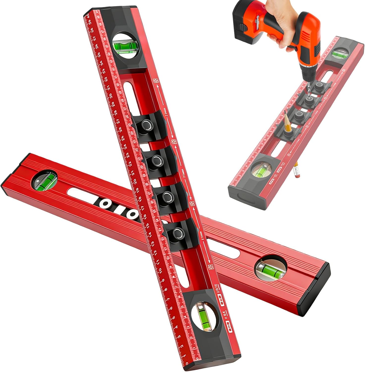 40 cm Electrician Spirit Level Digital with 4 Adjustable 4.8 mm Drilling Templates Aluminium Spirit Level with Double Scale for Sockets Picture Hanging Installation Device Installation Renovation