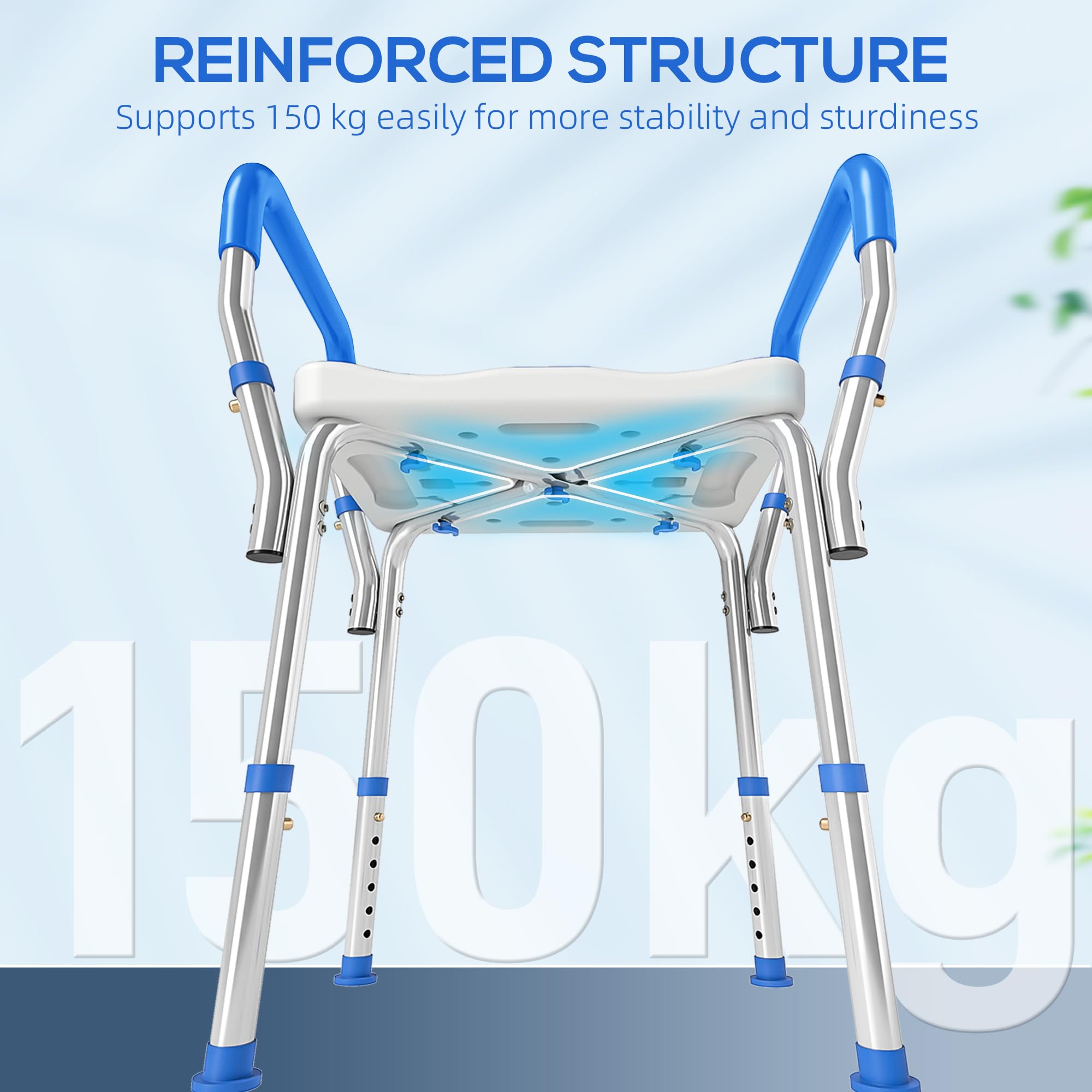 HOMCOM Taburete de Ducha portátil, Silla de Ducha Antideslizante con Altura Ajustable y cojín EVA, Silla de baño de Aluminio Inoxidable para Ancianos, discapacitados, Color Azul Oscuro
