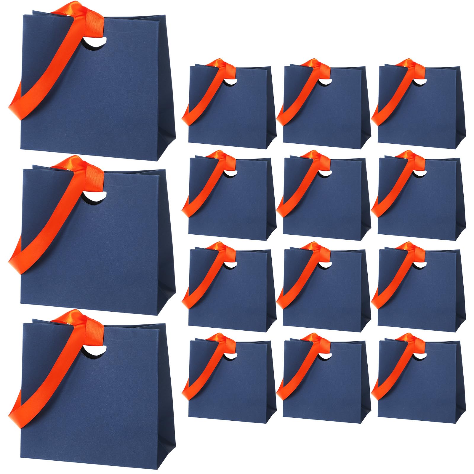 Photo 1 of Funrous 15 Pack Blue and Orange Bags 6.1 x 3 x 5.7 Inch Graduation Paper Gift Bags Mini Grad Party Favors with Ribbon Handle for Blue and Orange Graduation Wedding Birthday Dart Theme Party Supplies