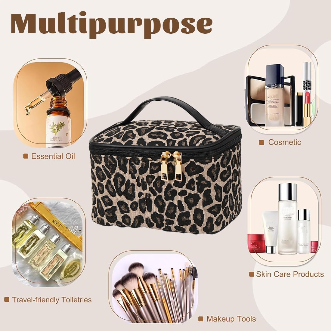 Borsa Cosmetica da Viaggio, Beauty Case da Viaggio Donna, Borse da Toilette Impermeabile Portatile, Leopardo