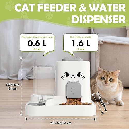 Miniatura 2 de Alimentador automático para mascotas de 1.6 L y dispensador de agua de 0.6 L, dispensador automático de alimentos y agua para gatos, alimentador por