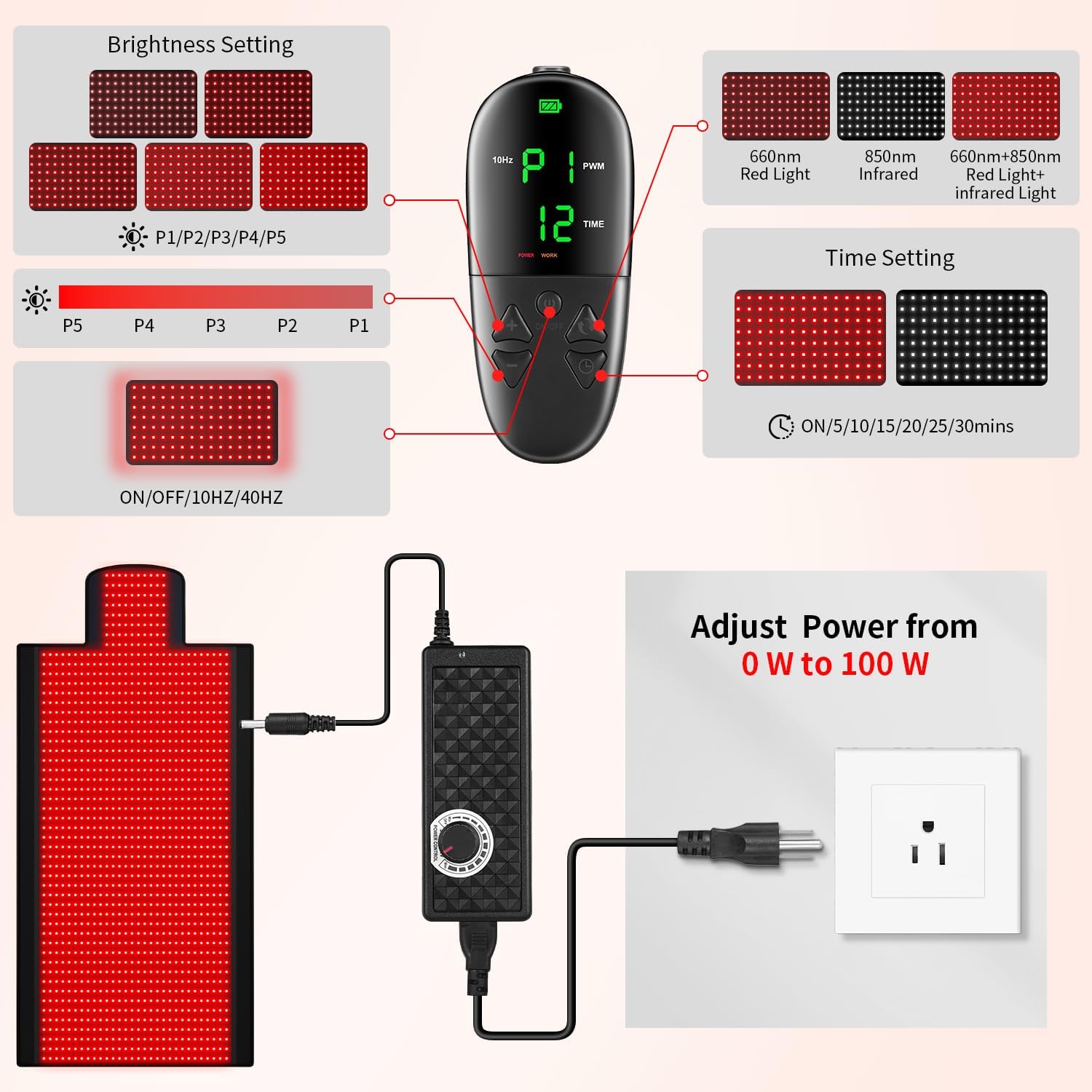 red light therapy full body mat with remote control 75"x33", 1370 dual-wavelength (660nm & 850nm) infrared led beads, pu leather pad