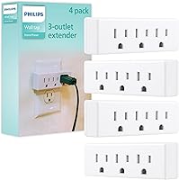 Vista 7 de Philips Extensor de 3 tomas, paquete de 2, grifo de pared con conexión a tierra, adaptador de 3 clavijas, enchufe múltiple, divisor de potencia