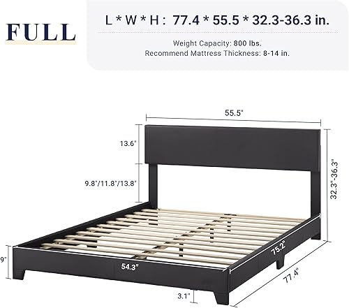 Miniatura 68 de Allewie Base de cama Queen con cabecera ajustable, plataforma de piel sintética con listones de madera, base de colchón resistente, no necesita