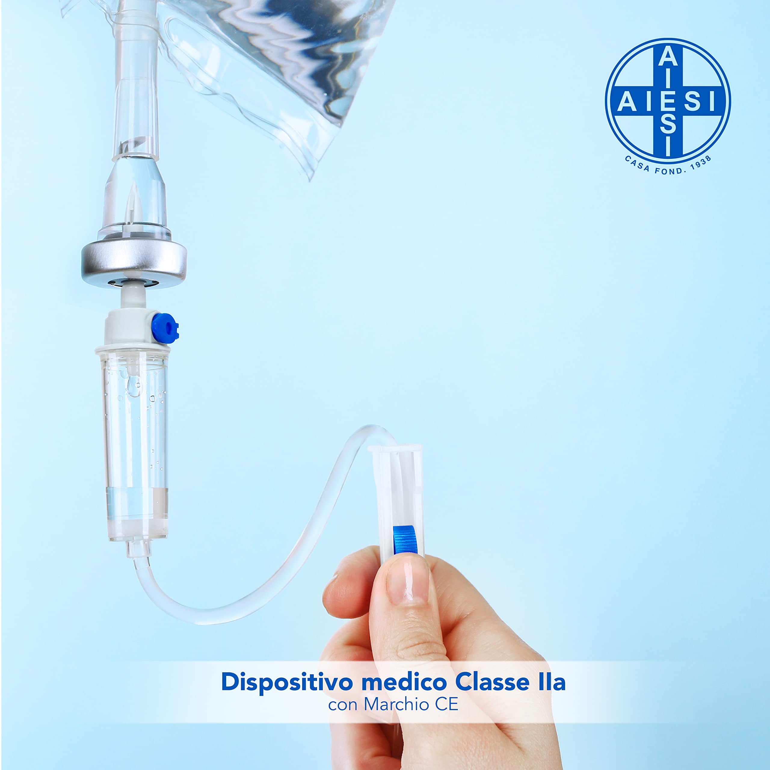 AIESI® Set de perfusion venoso desechable con conexión luer lock HOSPISET (Paquete de 25 piezas), Sin látex estéril, Sin agujas