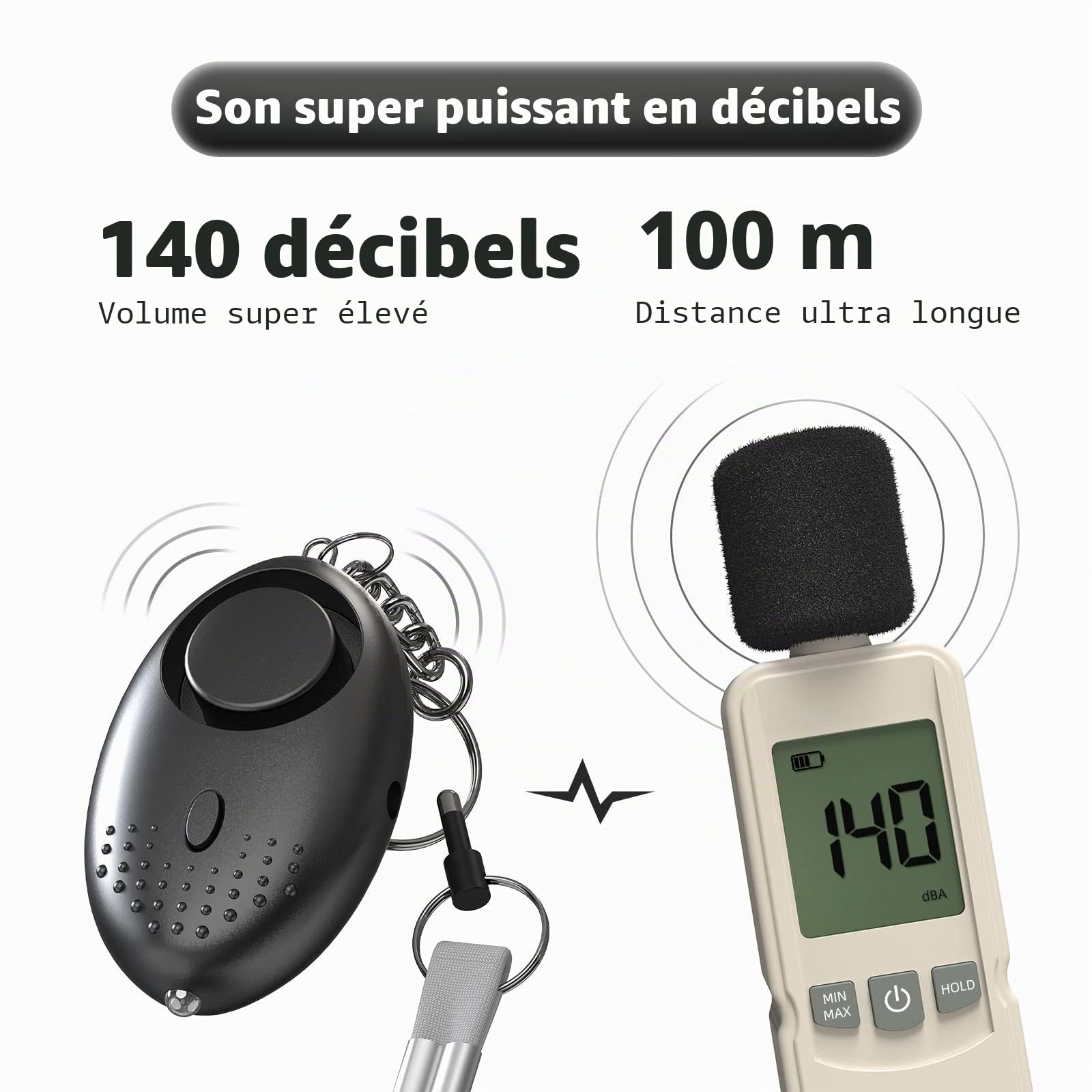 Alarme Personnelle, Anti Agression Porte-Clés - 150dB Alarme de Poche de Sécurité d'urgence avec Lumière LED - Avertisseur de Prévention pour Les Femmes et Enfants (3pcs)