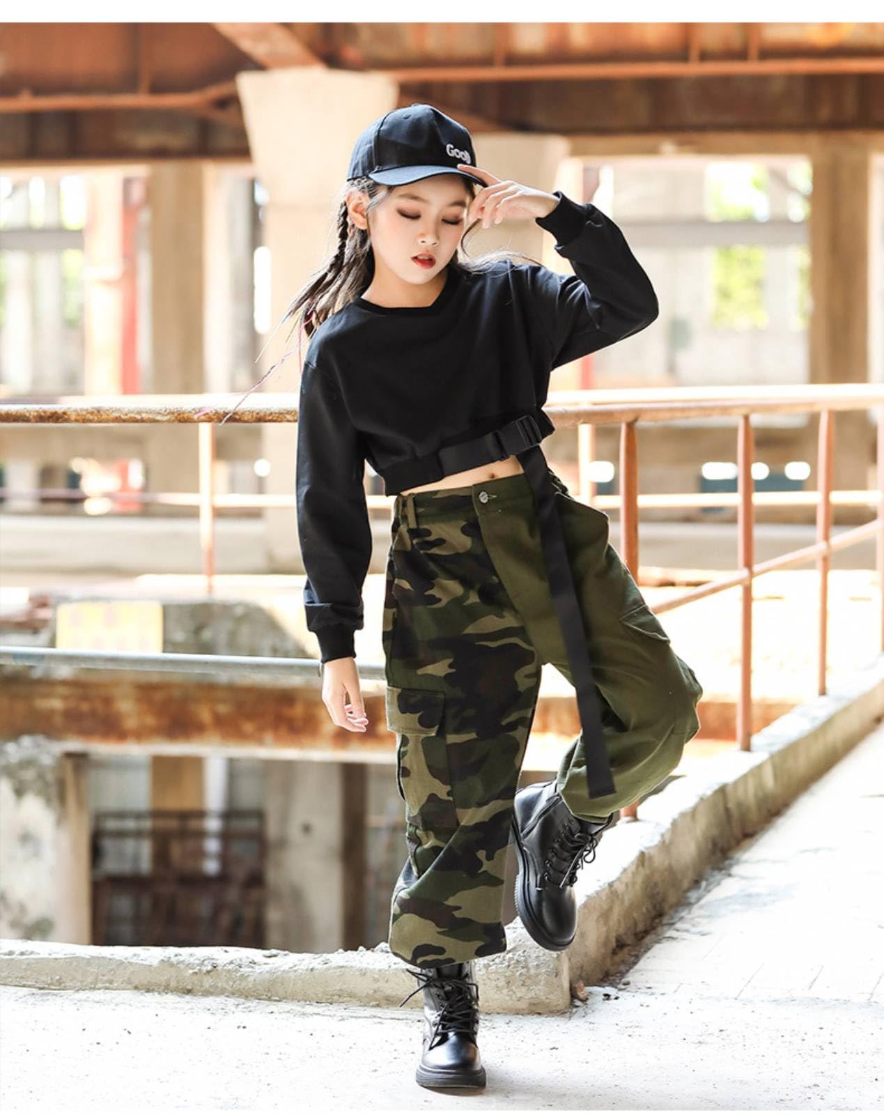 Rolanko Pantaloni cargo da bambina, larghi, stile streetwear, hip hop, danza, in cotone, per bambini dai 4 ai 15 anni