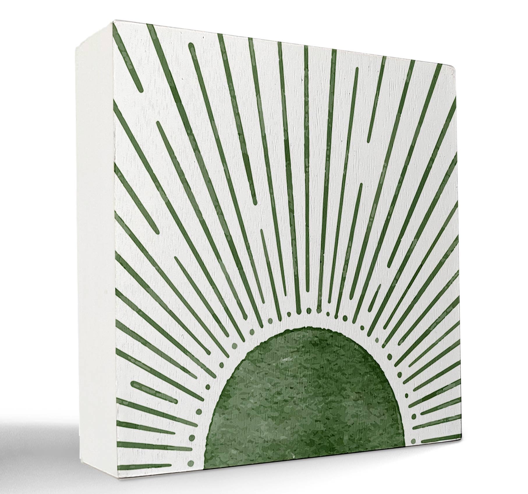 kunlisa Retro Boho Green Sun Sunrise Sunshine Sunray Wooden Box Sign Desk Decor,Boho Mid Century Modern Wood Block Plaque Box Sign for Bohemian Home Girls Room Living Room Wall Shelf Desk Decoration
