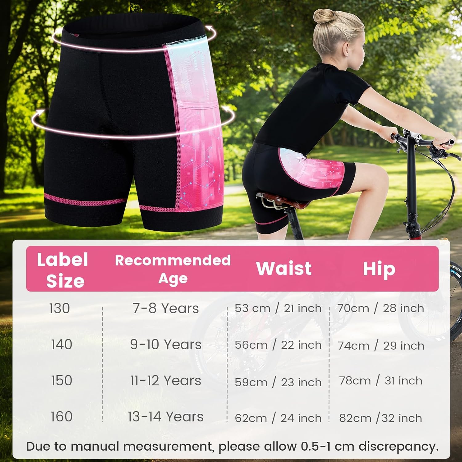 Gogokids Boys Girls 3D Padded Bike Shorts Kids Cycling Shorts Biking Shorts Sports Pants with Pockets for Mountain Road - Image 7