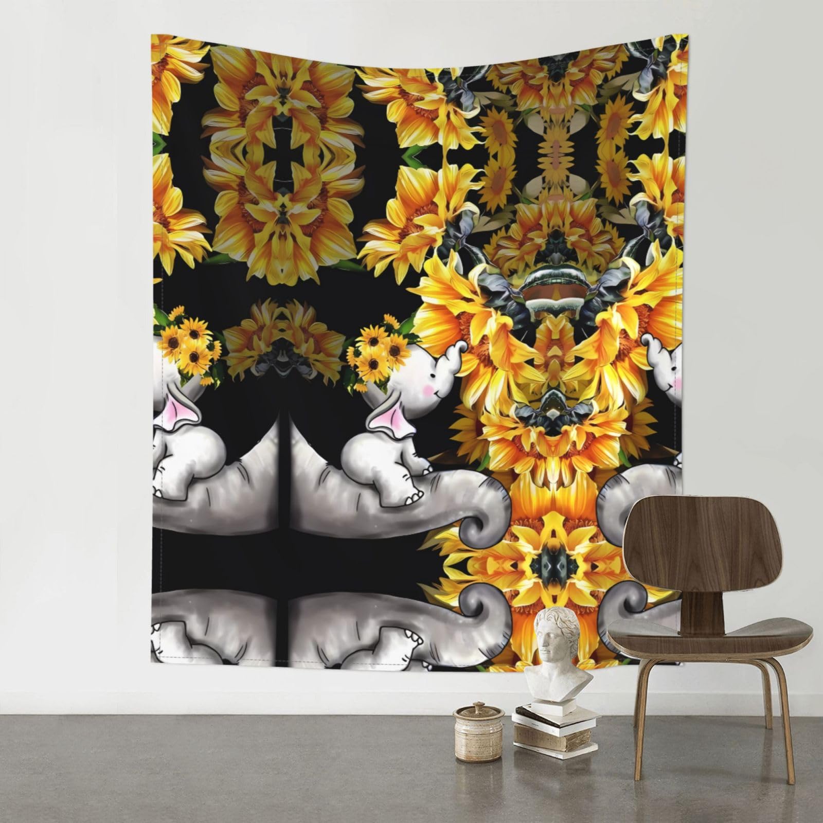 YYHHAOFA mother and baby elephant sunflowers Prints 60x51in Wall Tapestry Boho Chic Dorm Decor & Beach Throw Blanket