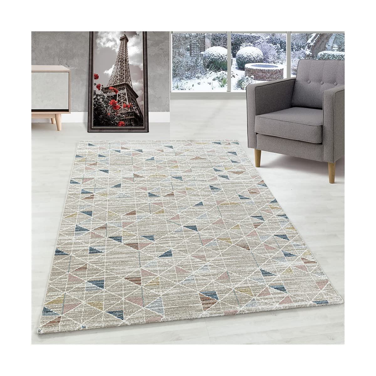 Tapis moderne à poils courts salon 120x170 cm tapis géométrique marron beige pas cher