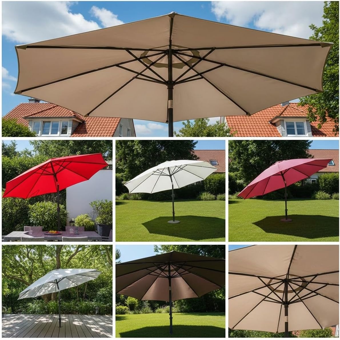 Patio Umbrella Replacement Canopy for 6/8 Ribs- 6.6ft-13ft Market Umbrella Top, Garden Umbrella Replacement Cover, Outdoor Table Umbrella Canopy, Canopy Only(Creamy White,9.2FT 6-Ribs)