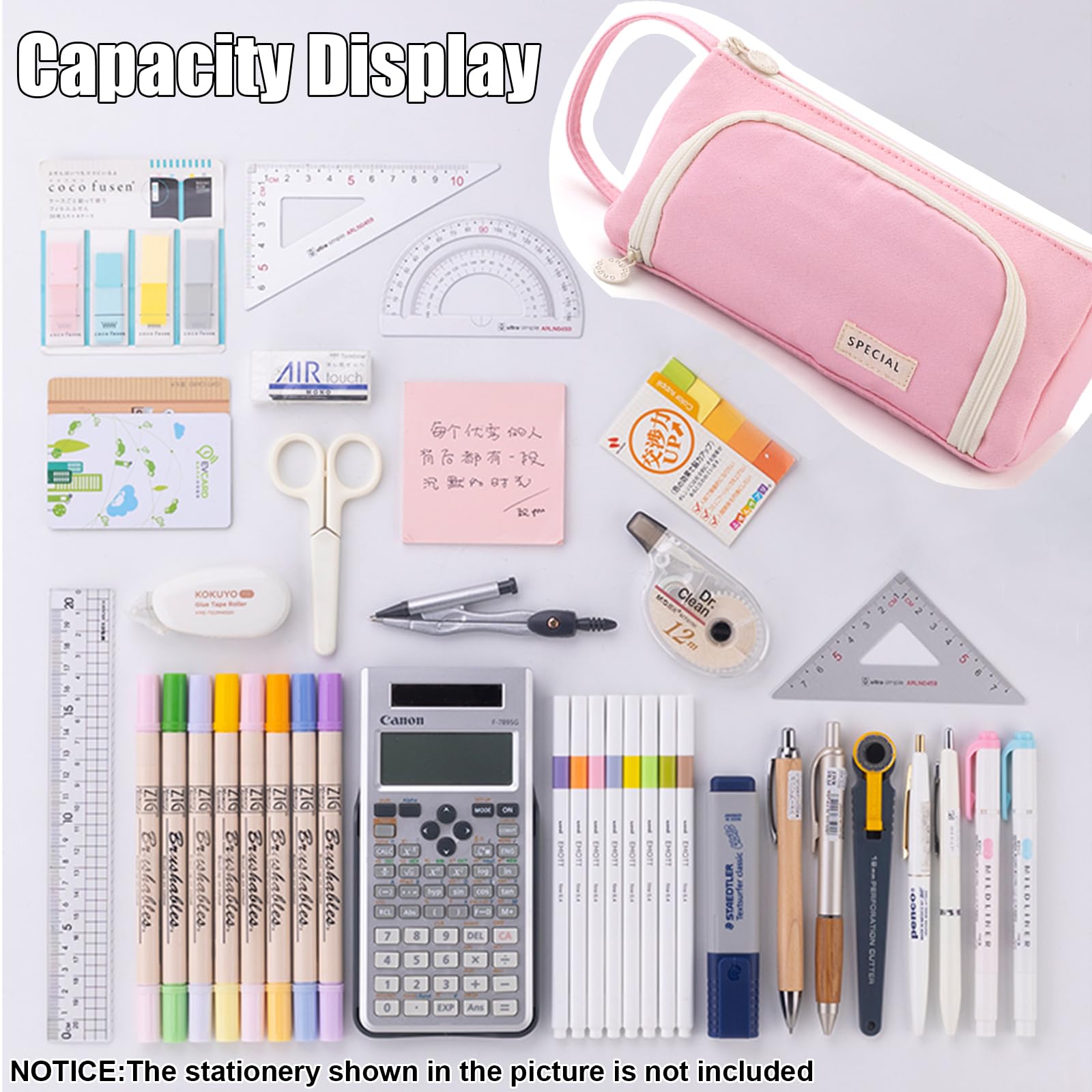 ONCCI Girls Pencil Case - Large Capacity Teenager Case for School & Office (Creme-Pink), 21 cm x 9 cm x 10 cm - Image 4