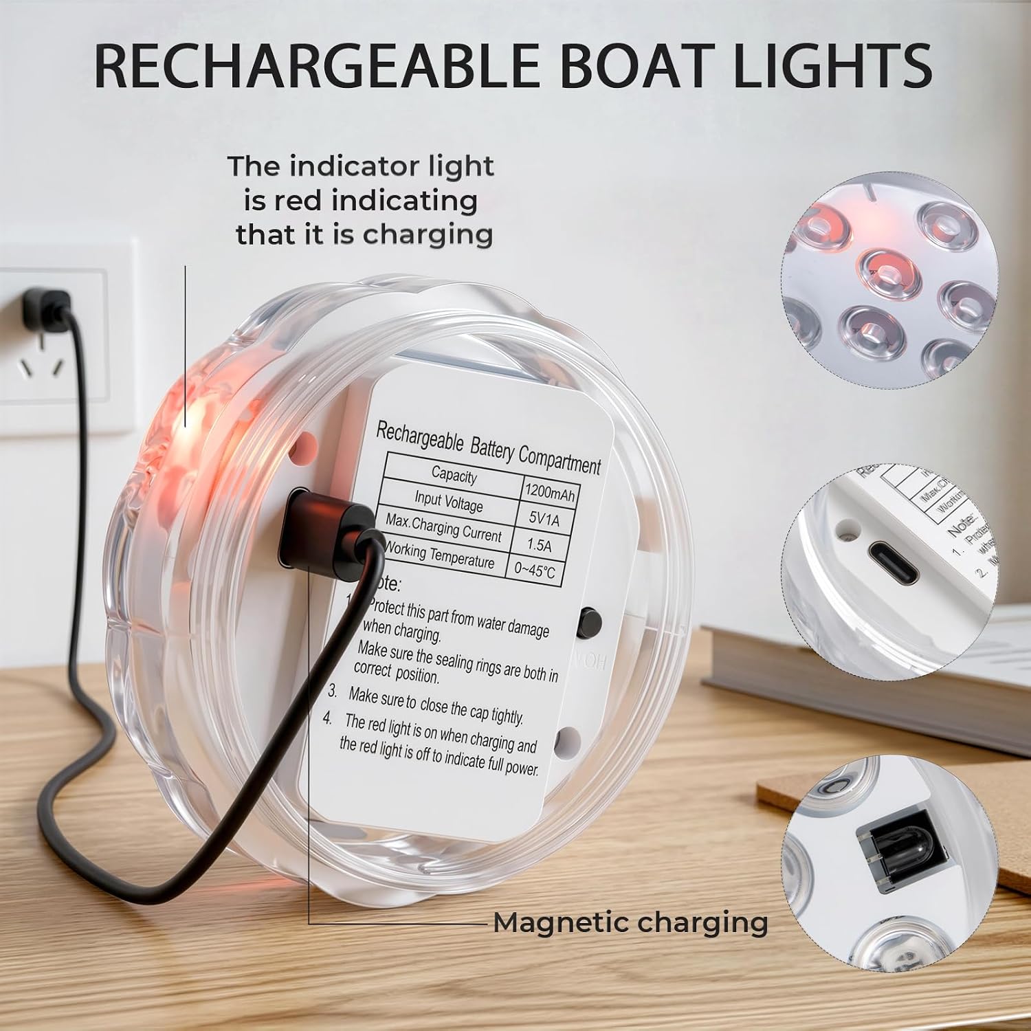 Shangyuan Boat Lights Rechargeable, USB charging Battery Marine Led Light