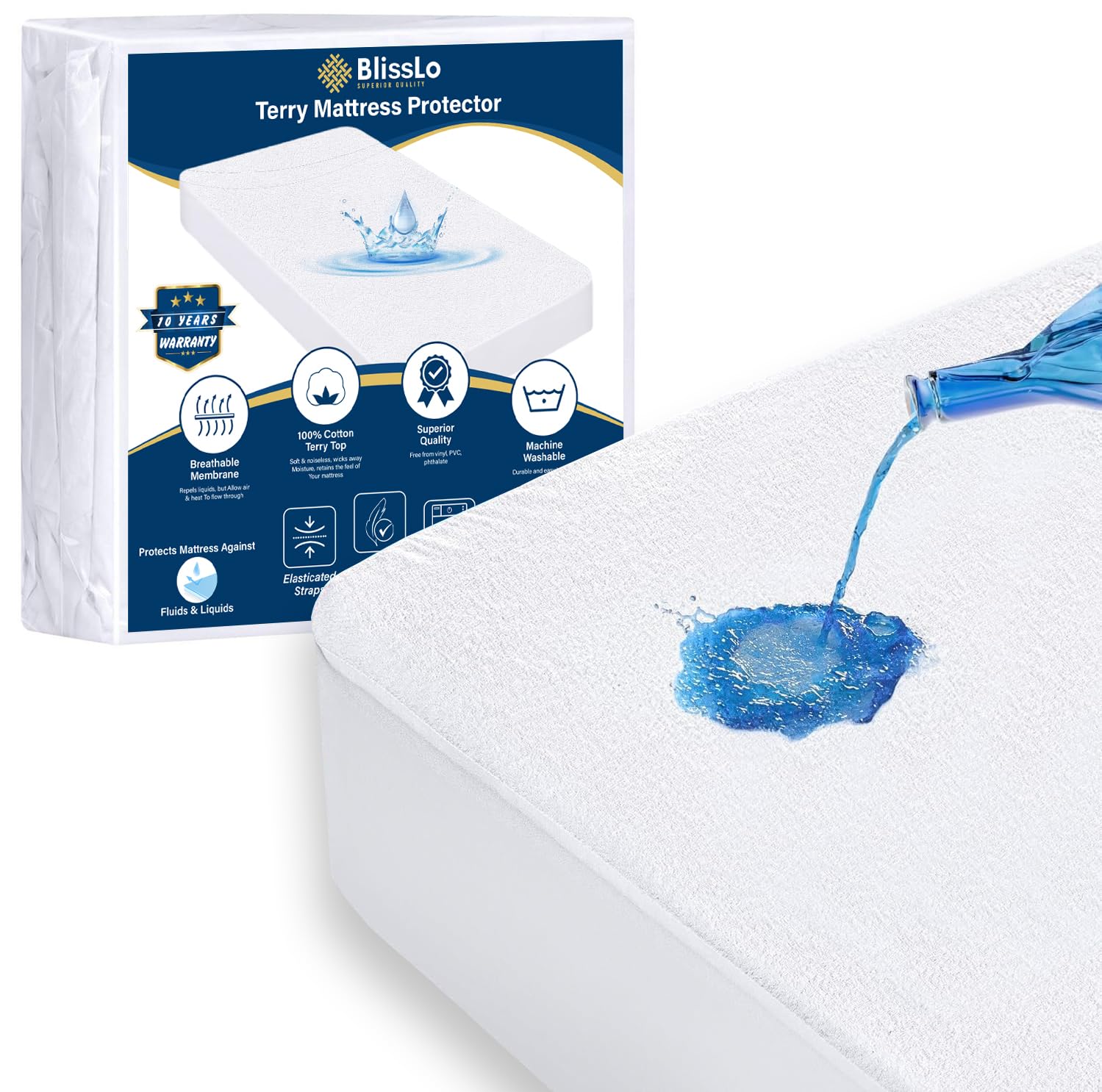 Waterproof Mattress Protector Single, Terry Single Bed Mattress Protector, Washable, Breat...