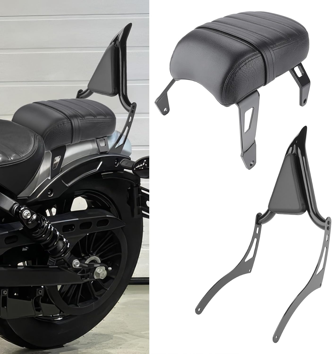 Leather Passenger Seat Backrest Compatible with Indian Scout Bobber Twenty/Sixty 2018-2024, Passenger Seat + Backrest Pad Set, Replace OEM Number: 2882853-VBA (Black)
