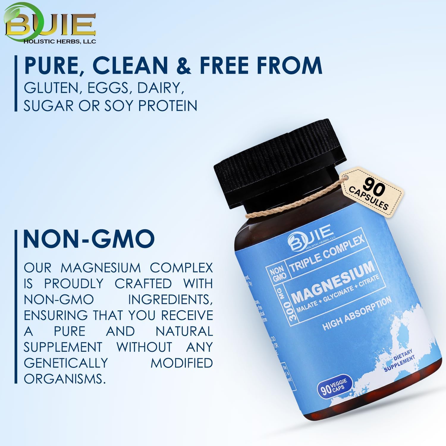 Triple Complex Magnesium 300mg | High Absorption Magnesium Glycinate, Citrate & Malate Supplement | Supports Muscle Function, Metabolism & Heart Health | Vegan, Non-GMO | 90 Capsules (Pack of 2)