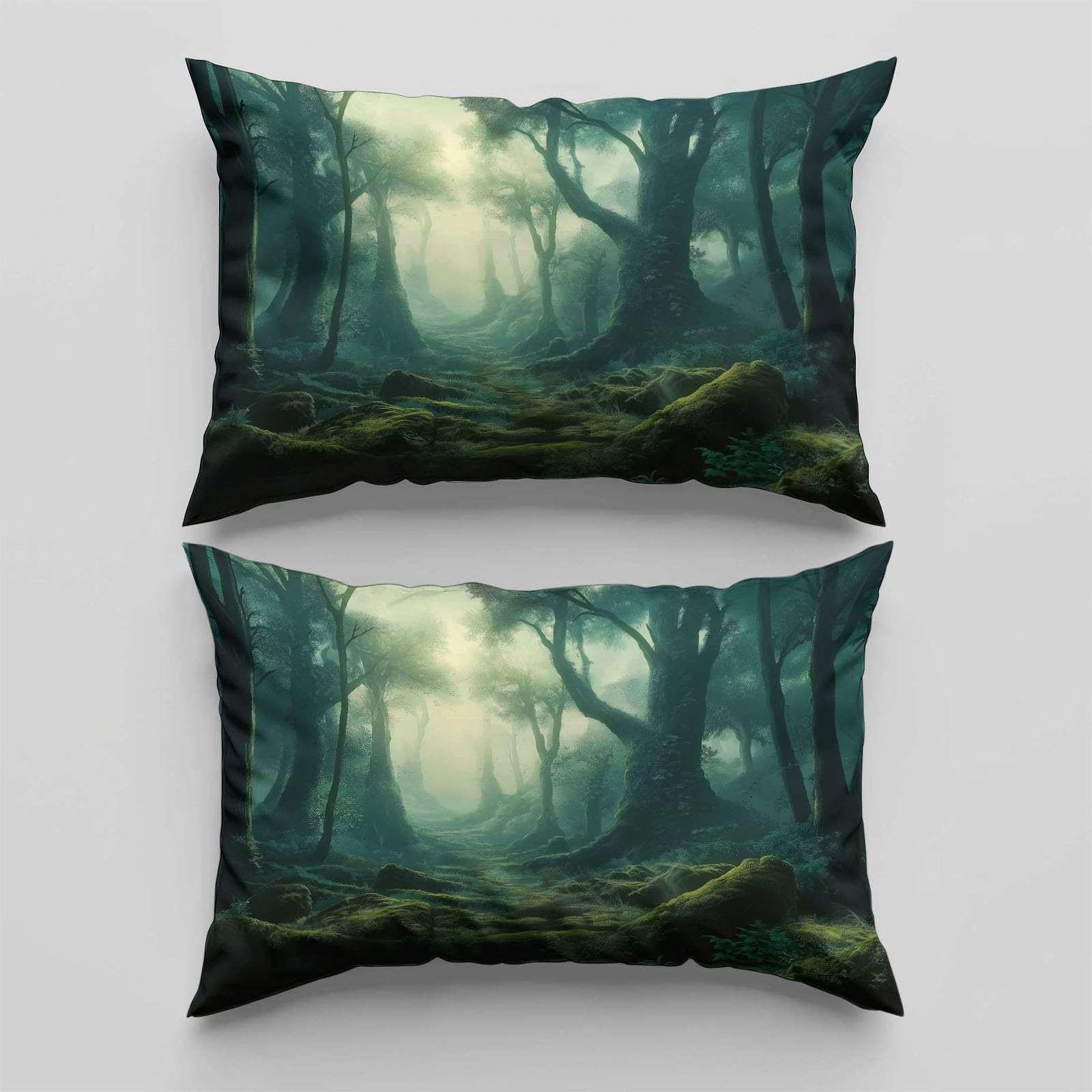 Komplet pościeli 240 x 220 cm tajemniczy las poszwa na kołdrę z mikrofibry 2-osobowa dla dzieci nastolatka dziewczyna, ciemnozielona poszwa na kołdrę i 2 poszewki na poduszki 65x65 cm