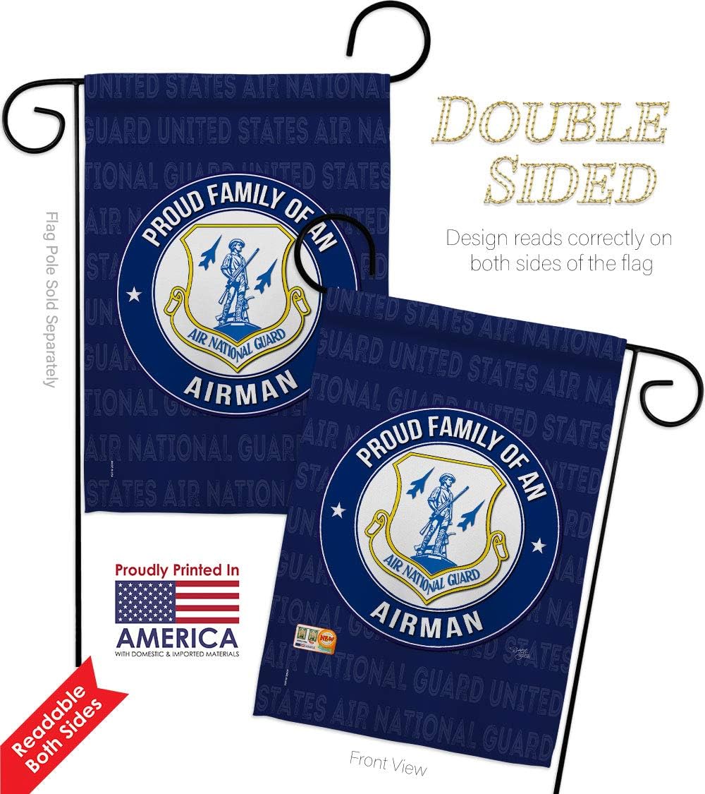 Air Force Proud Family Airman Garden Flag Set Wall Holder Armed Forces National Guard ANG United State American Military Veteran Retire Official Small Gift Yard House Banner Double-Sided 13 X 18.5