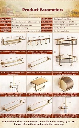 Miniatura 5 de High-End Retro Copper Bathroom Hardware Set  American and European Style Towel Rack Combination Various Designs Available,Mesh Basket with Single Rod