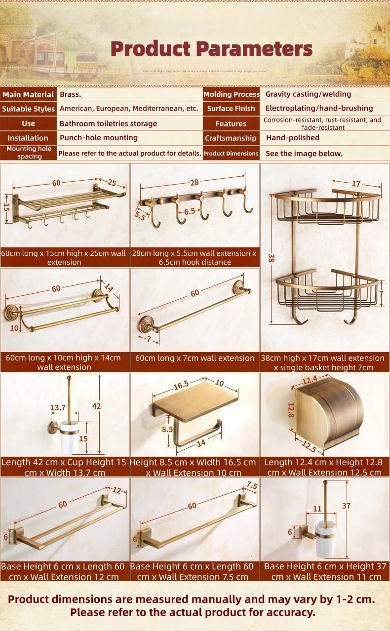 Luksusowy zestaw akcesoriów łazienkowych z antycznego mosiądzu - montowany na ścianie wieszak na ręczniki - opcje 1/3/4/5/6-częściowy - stylowy design z pojedynczym prętem do eleganckich łazienek