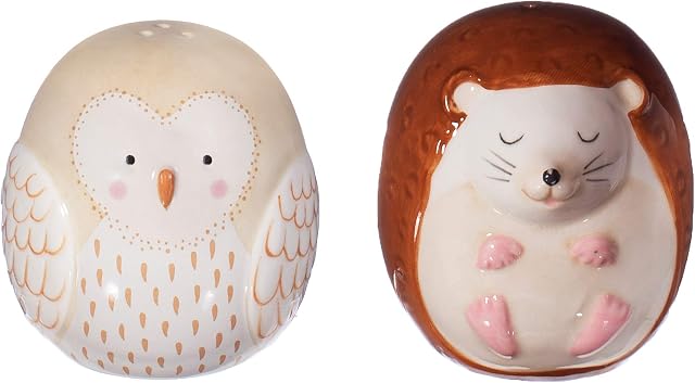 Sass & Belle Forest Folk Owl & Hedgehog Salt & Pepper Shakers Novelty Ceramic Pots Condiment